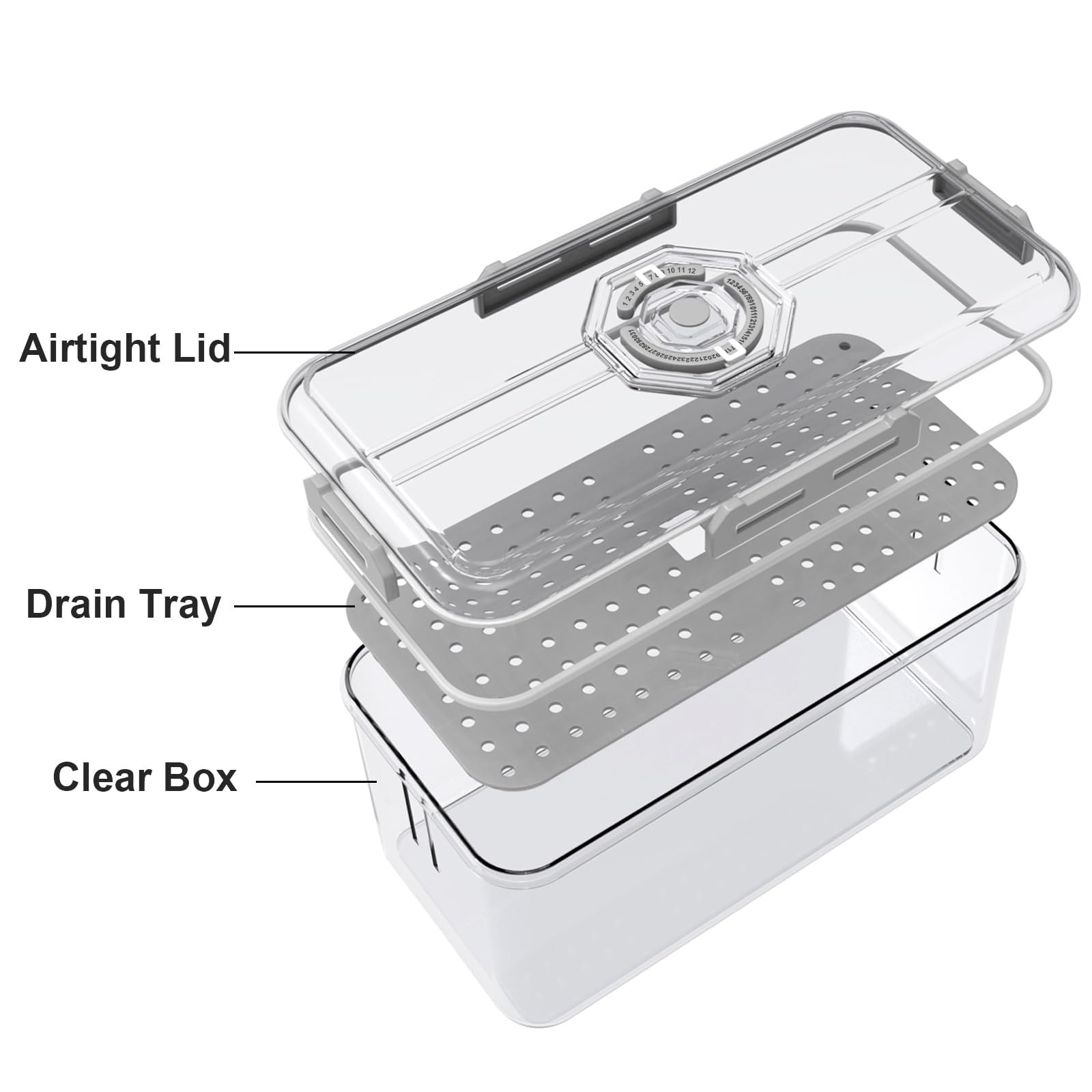 ZEAYEA Bread Box for Kitchen Countertop, Airtight Bread Storage Container, Time Recording Plastic Bread Keeper for Bread Bagel Loaf, Fresh Container for Vegetable Fruit Fridge Organizer