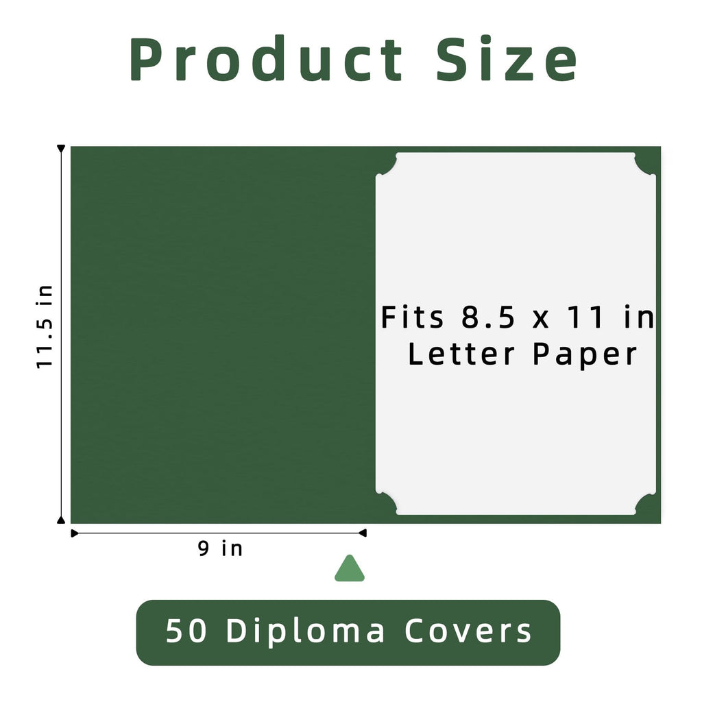 HAUTOCO 50 Pack Certificate Holders, Green Diploma Folders Certificate Covers with Gold Foil Border for Letter Size 8.5x11 Cardstock, Award, Document, Graduation