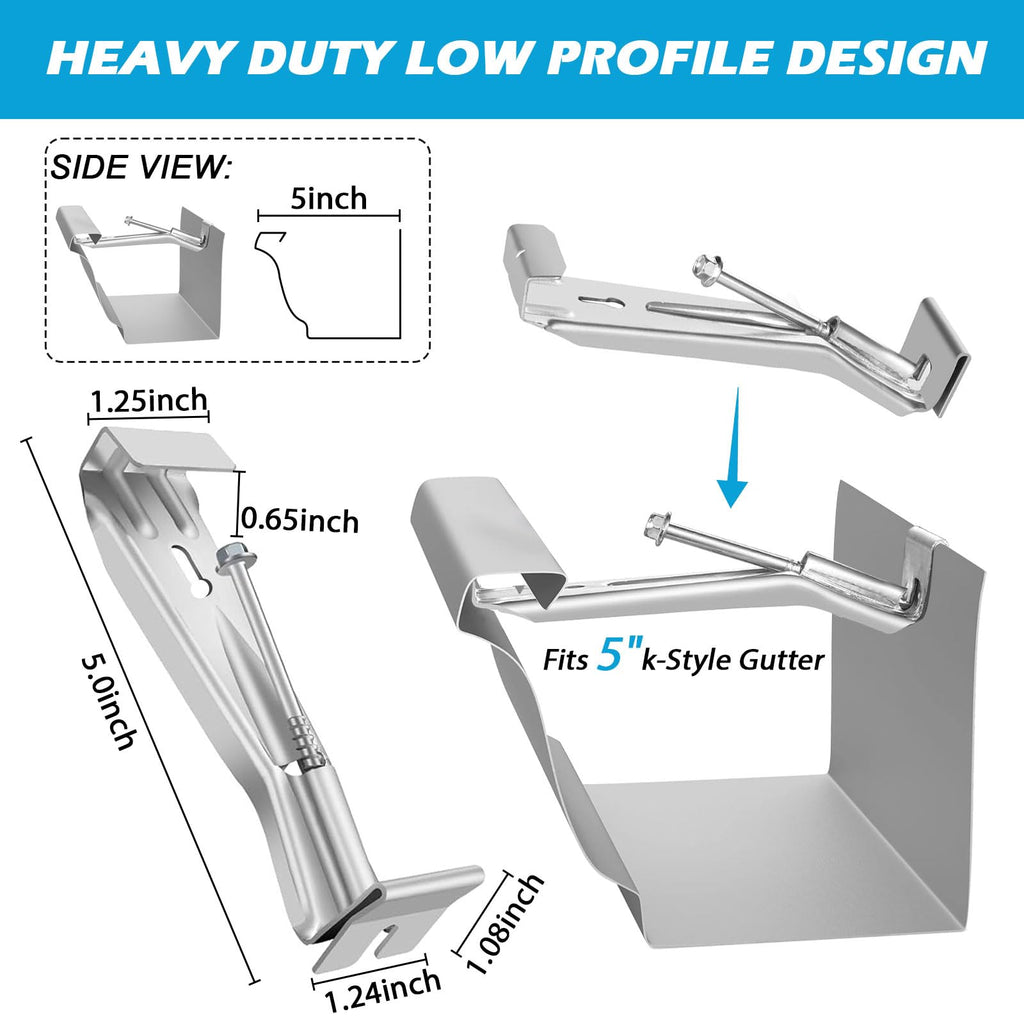 25 Pack Gutter Hangers, 5 Inch Gutter Guard with Speed Screw and Clip, Hidden Rain Gutter Bracket Support, Includes a Drill Bit