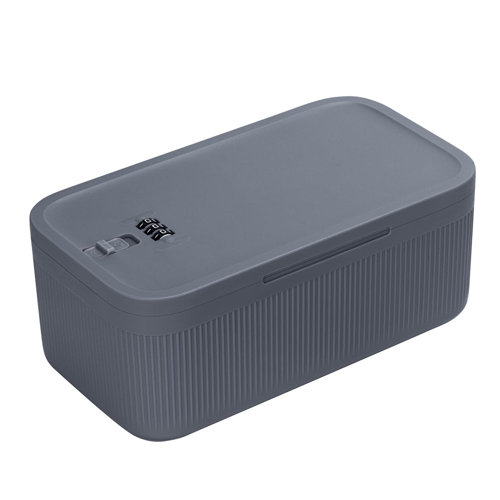 GLOQESEN Lockable Storage Box, Medicine Safe Small Lock Box, Cell Phone Locked Jail, Food Fridge Containers Bin for Personal Home Office Organization Travel Gift (Gray)