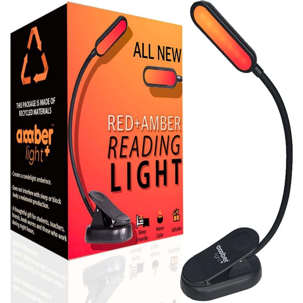 Red + Amber Reading Light + Giftable Blue Light Blocking Book Light for Reading in Bed