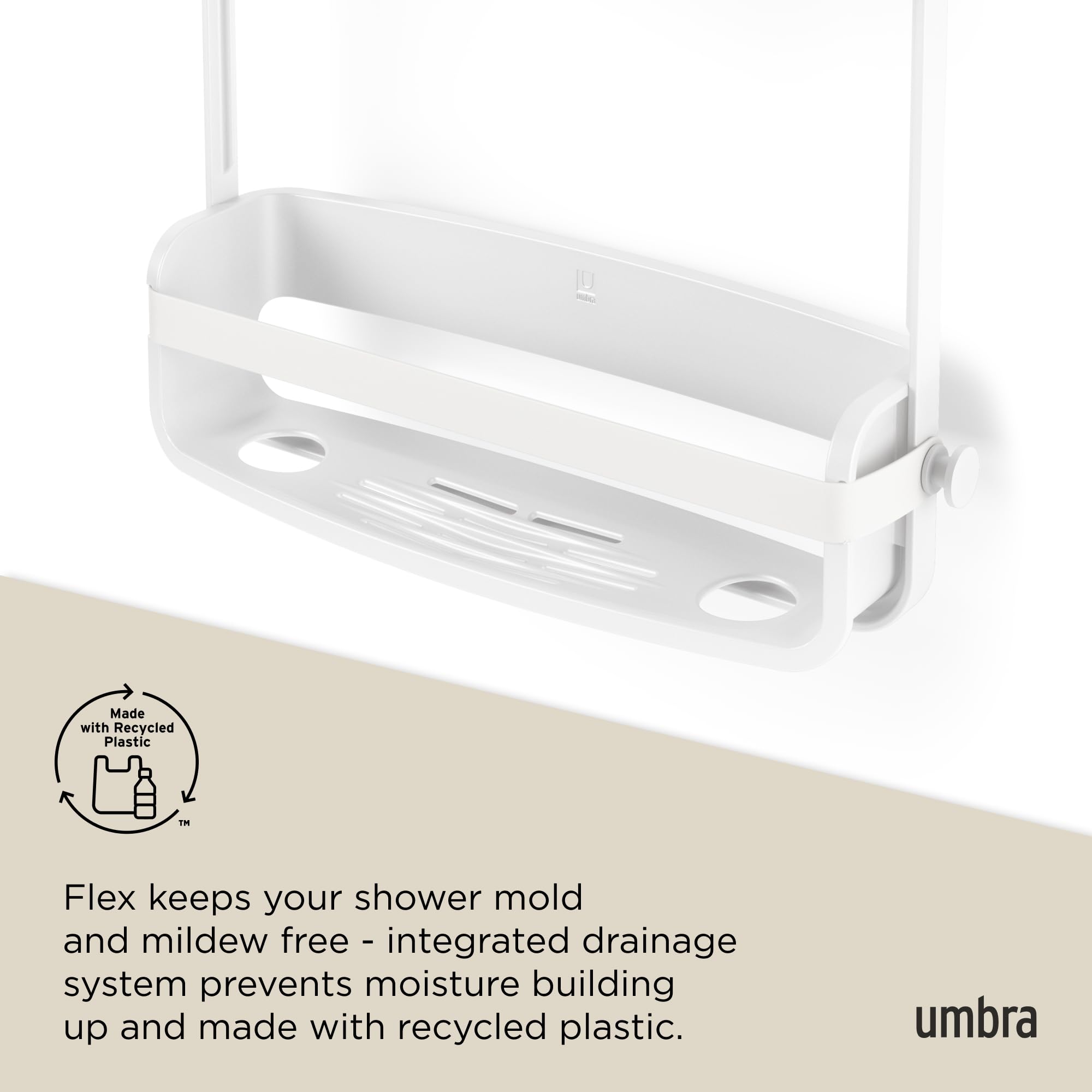 Umbra Flex Hanging Shower Caddy with 2 Shelves, Bathtub Shelf and Bathroom Organizer, White