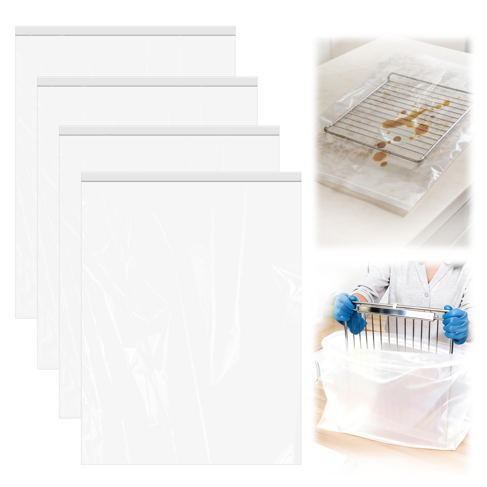 KYRGEU Large Oven Grill Cleaning Bags, Heavy Duty Oven Rack Cleaner Bags - No Messy Hands Reusable Soak-off Cleaning Kit for Grate & Grill Rack,No Cleaner Included (4 Packs 19.6''X27.5'')