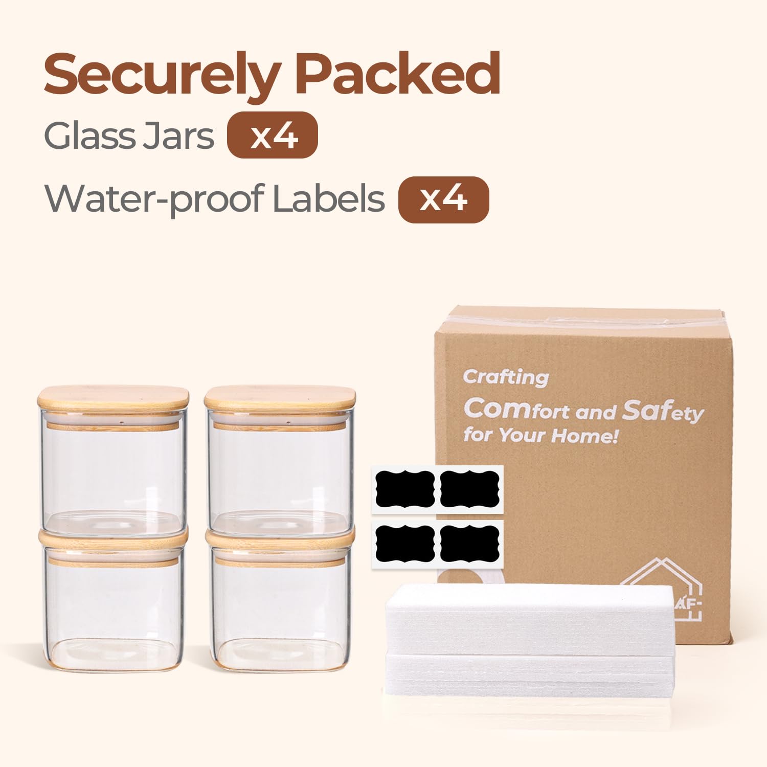 ComSaf 650ML Glass Food Storage Jars Set of 4, Small Glass Storage Containers with Lids, Pantry Organization Jar, Spice Jar, Blooming Tea, Candy and Cookie Container, Clear Canister Set for Kitchen