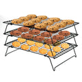PowerKing 3 Tier Cooling Rack, Foldable Non-Stick Stainless Steel Wire Cake Rack for Pies, Cookies, Pastries, Home Baking, Birthday Party, Wedding Party 15.7'' x 10'' (Black 3 Tier)