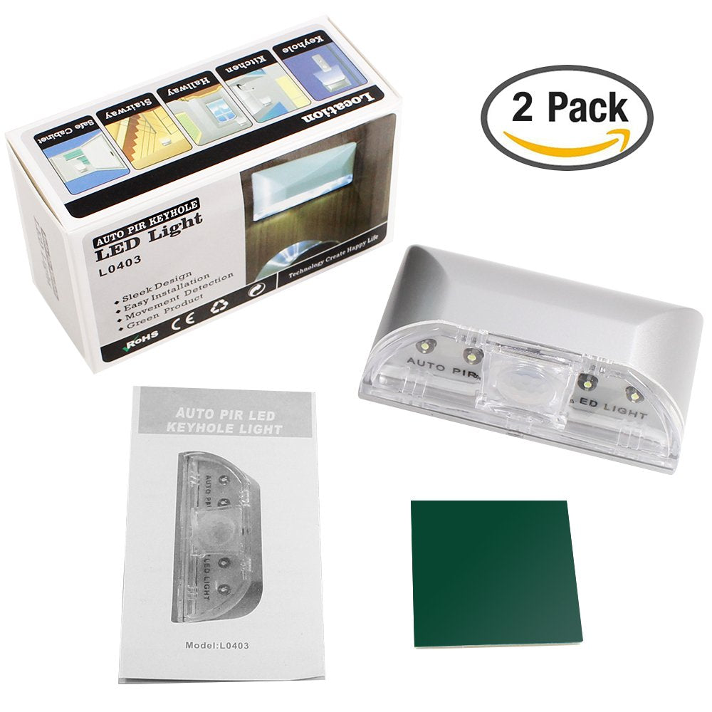 2 Pack Keyhole Light, SENHAI PIR Infrared IR Wireless Door Lock Lamp, Auto Sensor Motion Detector, 4 LED Bulbs