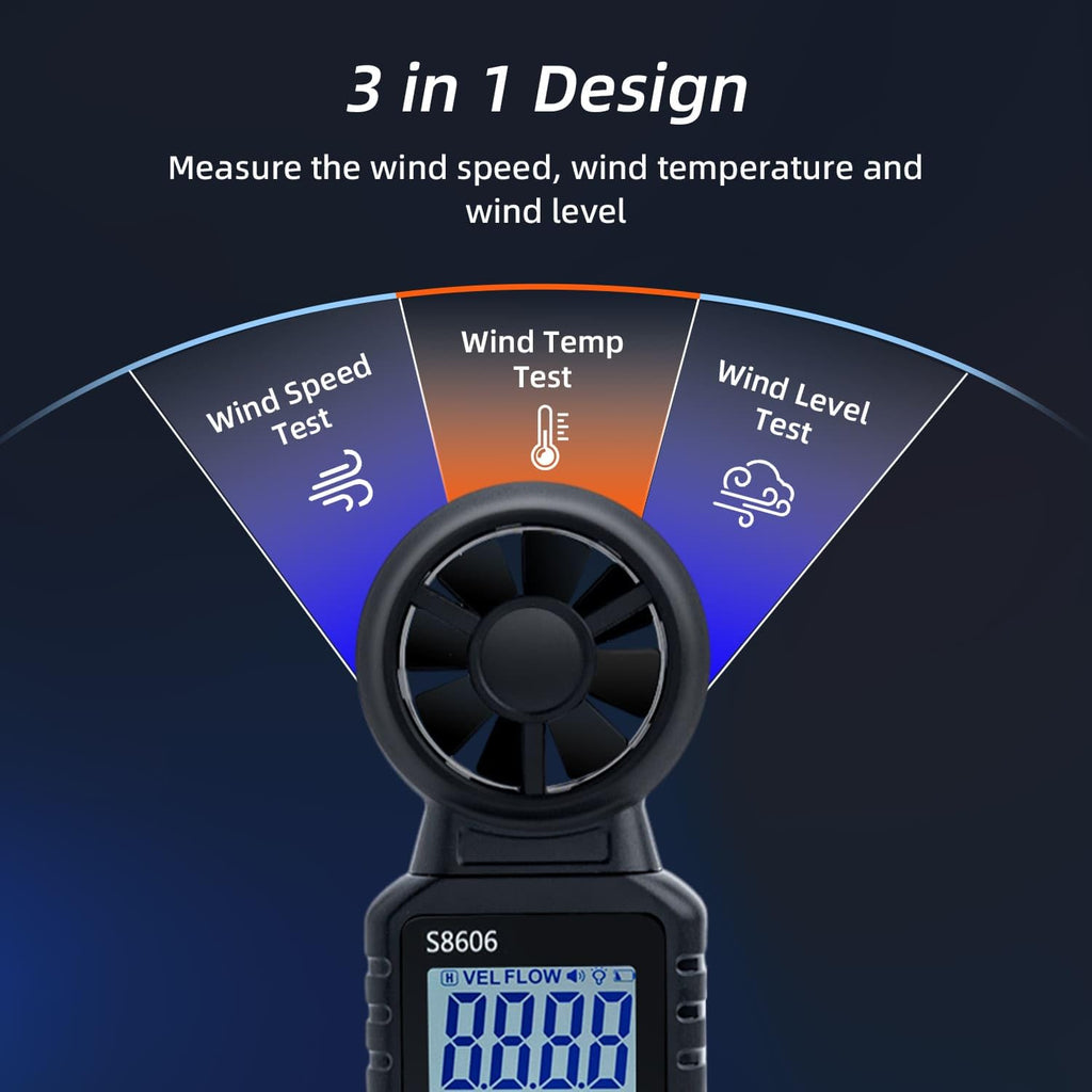 Mcbazel Anemometer, LCD Display, High Accuracy, °C and °F Display, Easy Operation, MAX/MIN/AVG Function, Anemometer Measures 1-12, Japanese Instruction Manual Included - Black