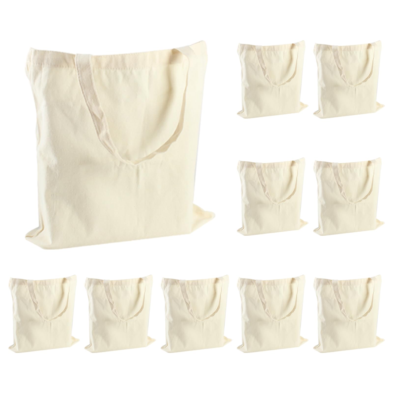 Belinlen 10-Pack Natural Canvas Tote Bags, 15x16 Inch Cotton Tote Bags Bulk, Blank Reusable Grocery Shopping Bags - Ideal for DIY, Promotions, Gifts & Everyday Use