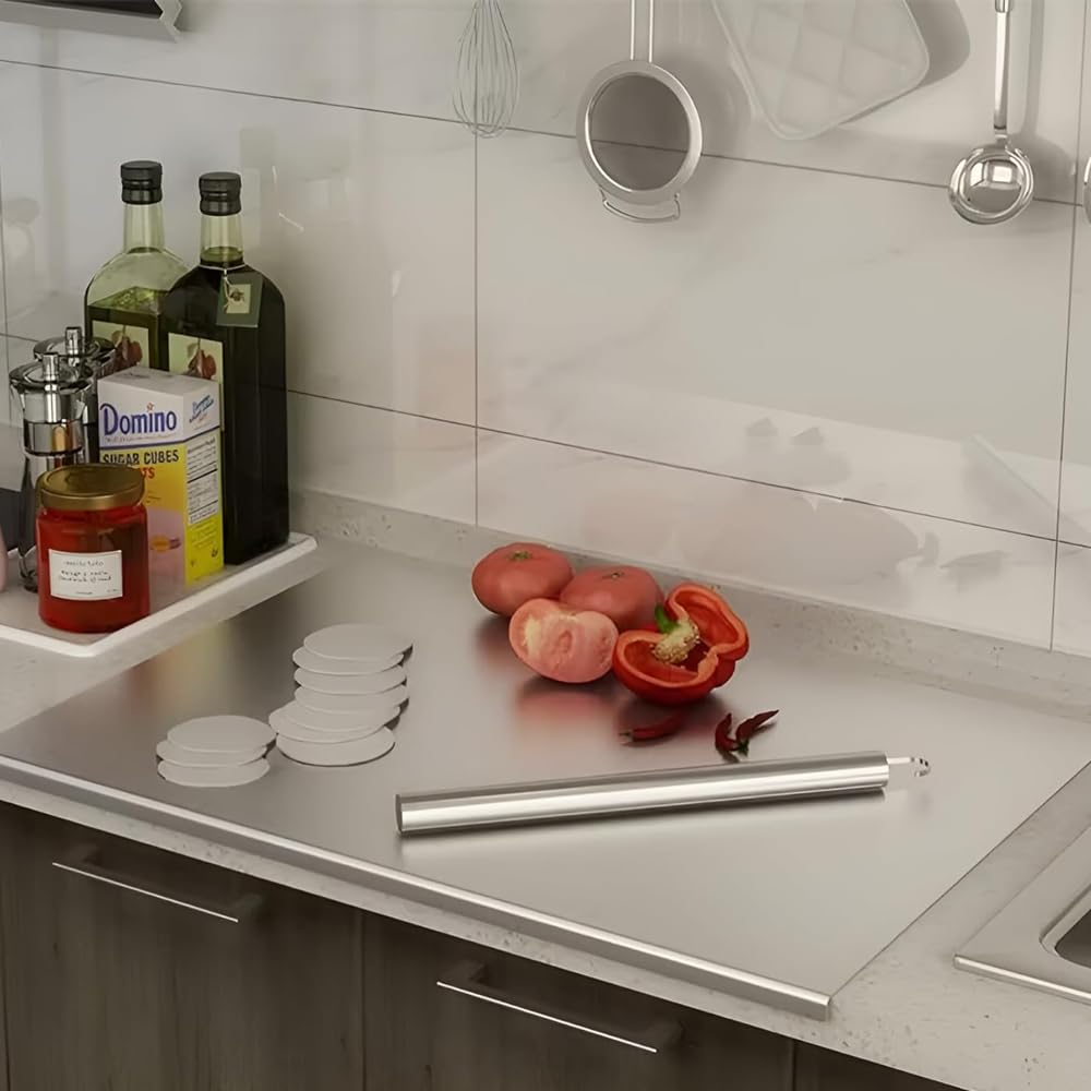 Stainless Steel Cutting Board for Kitchen Counter 304 Stainless Steel Cutting Plate 15.8 X 13.8 Inch Lipped Stainless Steel Cutting Board for Cutting Vegetables, Fruits, Meat,Bread