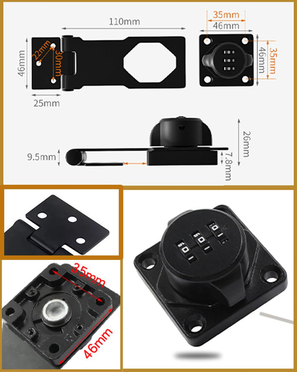 Mechanical Password Rotary Hasp Locks Cabinet Locks with Combination Door Suitable for School Gym Storage Cabinet Fence Toolbox Door Box (Black)