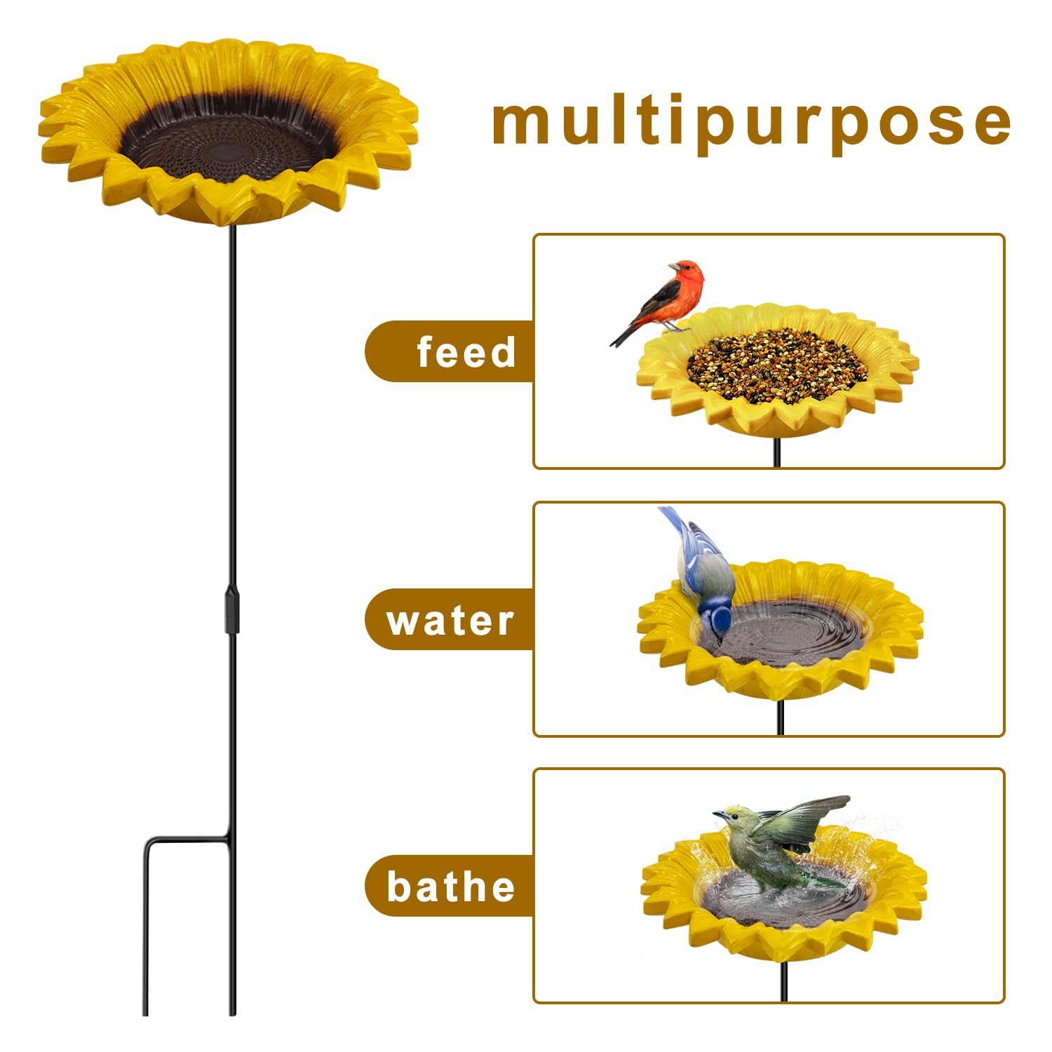 MIXXIDEA Sunflower Bird Feeder Baths for Outdoors Small Stick into Ground Cute Bath Tray Feeders for Outdoor Garden Decoration for Bird Lovers