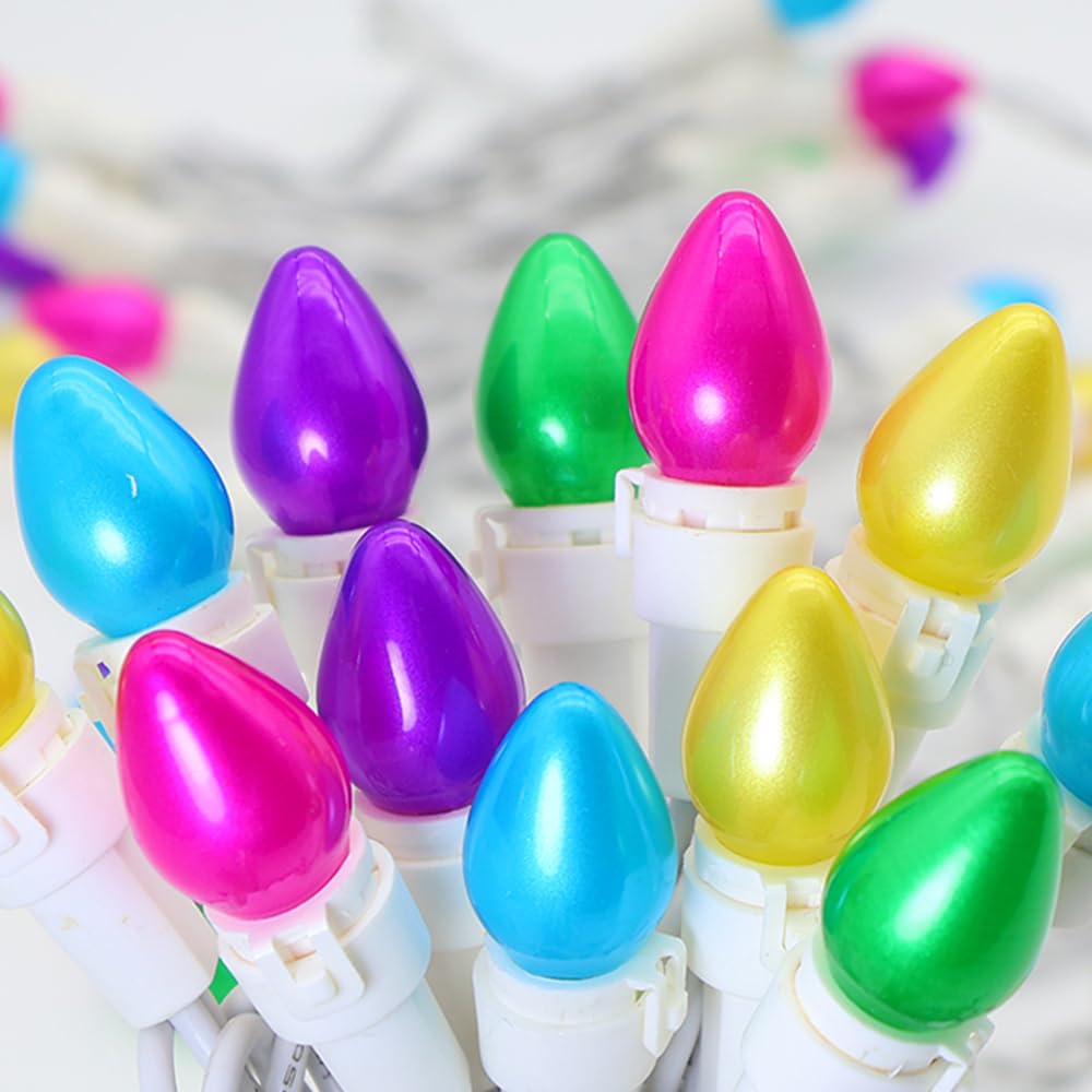 Easter String Lights LED Multi Color Glass C3 Lights 13.5FT Easter Pastel Light 120V ETL Certified Connectable Outdoor String Light White Wire for Party Patio Home Easter Décor