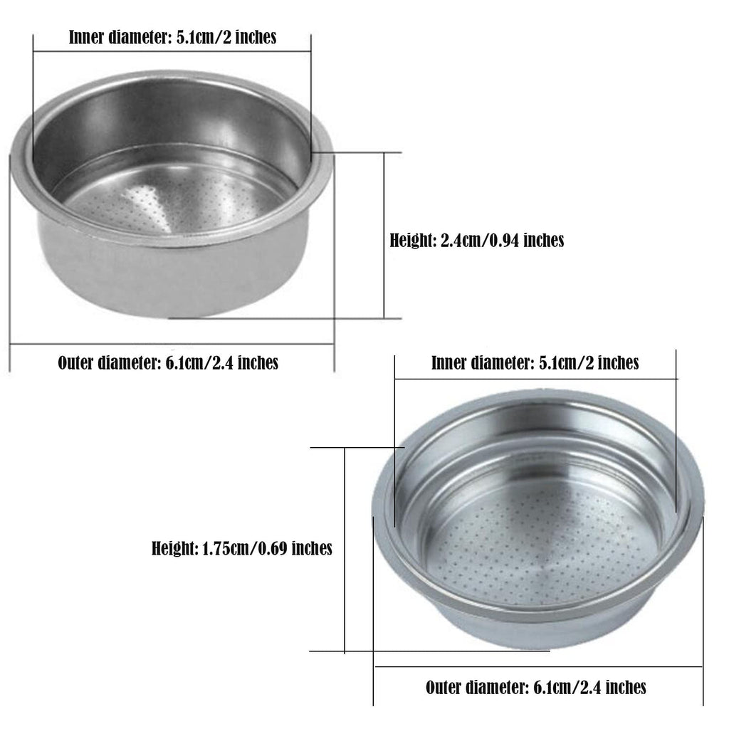 MEISO Single Cup Plus Double Cup 2Pcs Pressurized Espresso Filter Basket 51mm Reusable Stainless Steel Double Wall Replacement Parts for Breville Cafe Roma Model ESP8XL Machine
