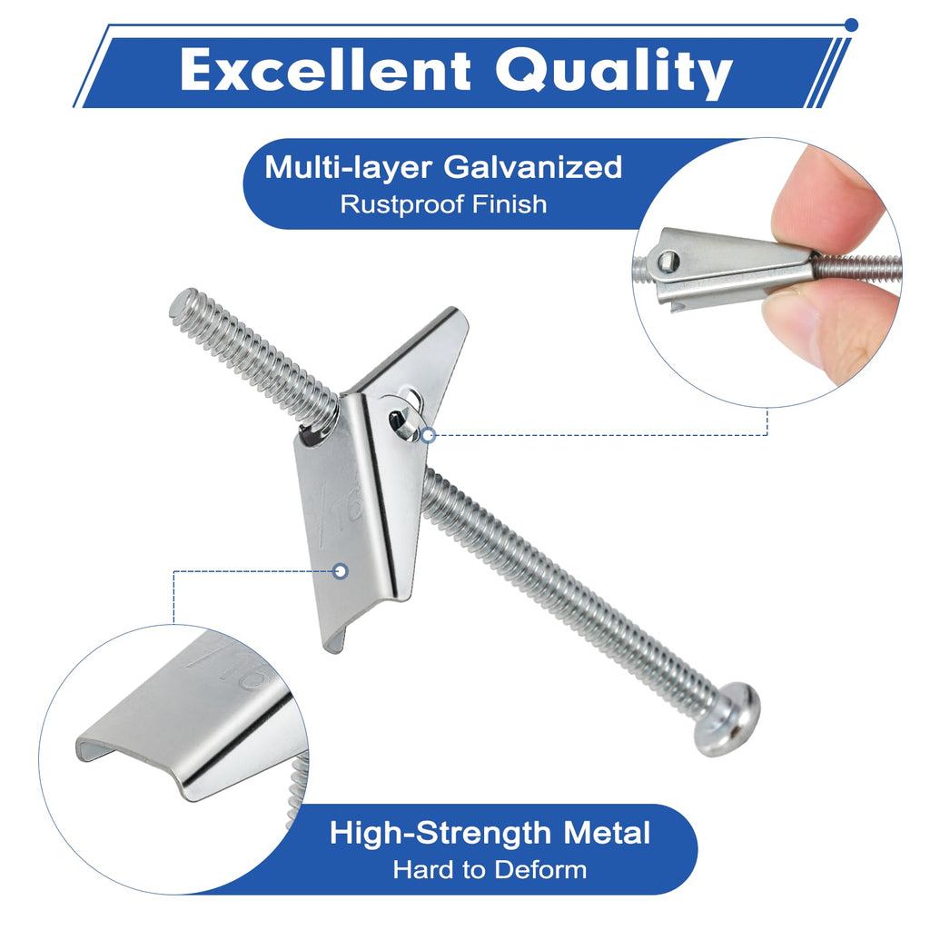 46Pcs Heavy Duty Drywall Anchors, Toggle Bolts and Wing Nut Kit,Dry Wall Anchors and Screws Kit,3 Sizes(1/8in, 3/16in, 1/4in) Butterfly Anchors for Ceiling,Sheetrock,Hollow Wall
