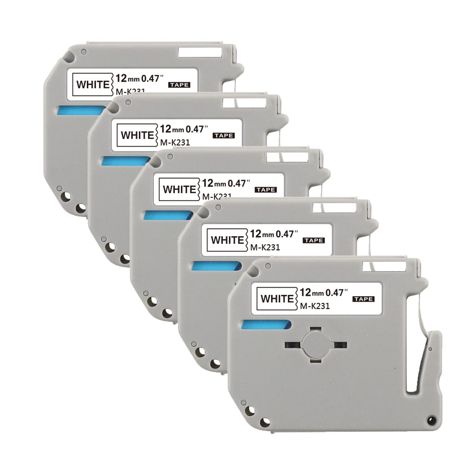 Ptouch M-K231 M-K231s Label Tape Compatible for Brother P-Touch M Tape 12mm 0.47 inch MK231 MK 231 Black on White for Brother Ptouch PT-M95 PT-70BM PT-65 PT-90 PT-70 PT-80 PT-85 Label Maker,5-Pack