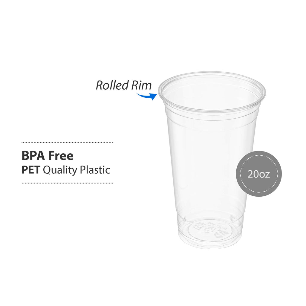 Crystal Clear PET Cups for Iced Coffee,Milkshake, Cold Drinks, Slush, Smoothy's, Slurpee, Ice cream, Dessert, Party's, Plastic Disposable Cups (100, 20 oz)