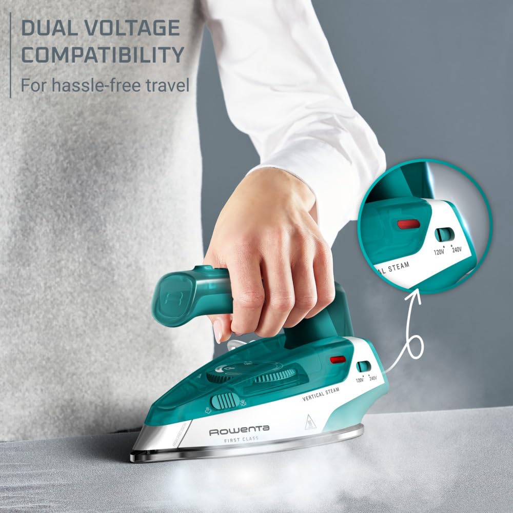 Rowenta Mini Travel Steam Iron, Compact Foldable Design, Dual Voltage (120V–240V), 65mL Water Tank, Lightweight Portable Mini Iron for Travel, Fast Heating, Vertical Steam