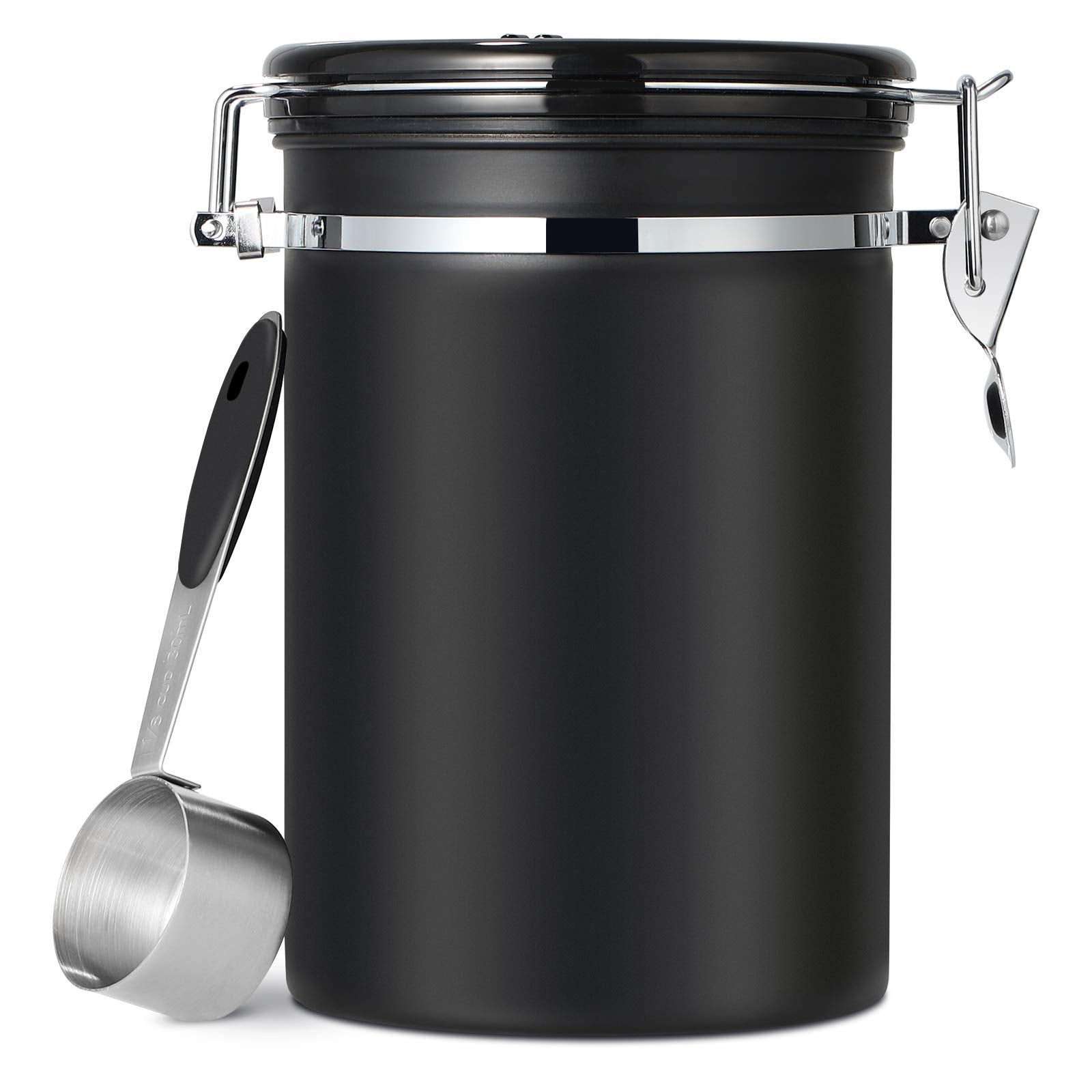 Hossejoy Stainless Steel Coffee Canister, Airtight Coffee Beans Container with Date Tracker & Spoon for Sugar Tea Jar Storage, 1.8 L / 22oz