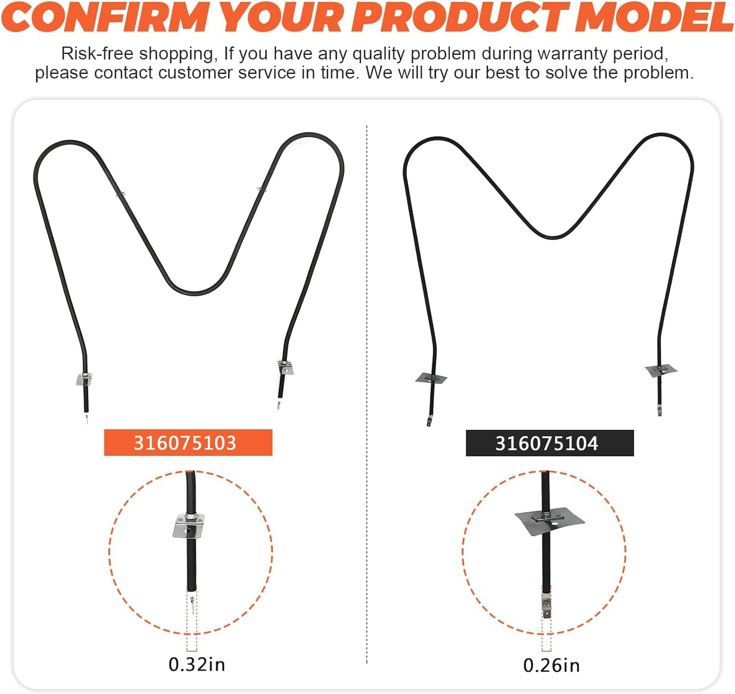 316075104 Oven Bake Element Compatible with Electrolux, Frigidaire, Gibson, Kelvinator, Westinghouse, Replacement for 316075103, 316282600, 09990062, 316075100 1PACK
