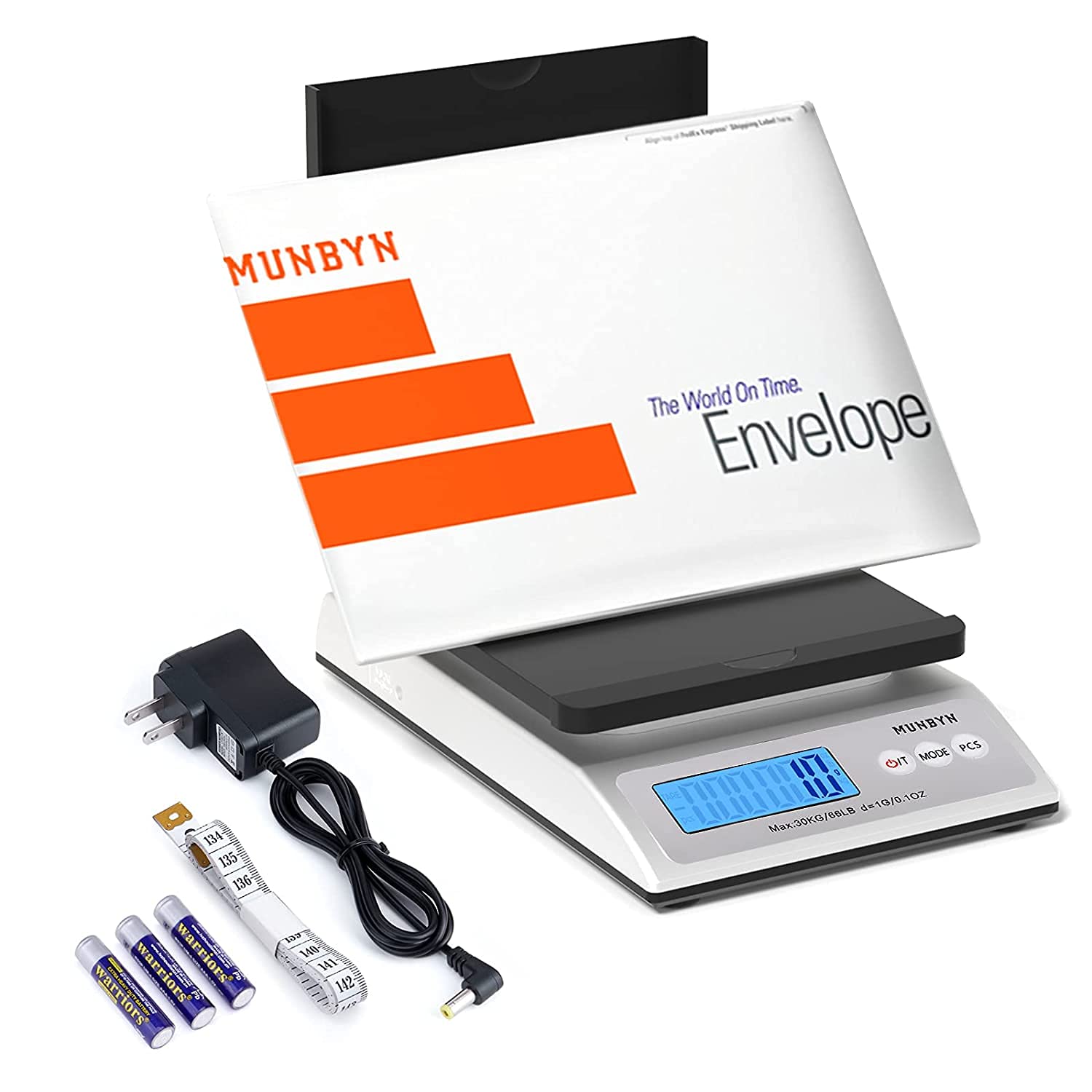 MUNBYN Digital Shipping Postal Scale, 30kg/66lbs, 1g Accuracy, Mail Scale for Packages, with Soft Tape Measure and Foldable Parcel Stand, Hold and Tear Function for Parcel Shipping Packet Postage