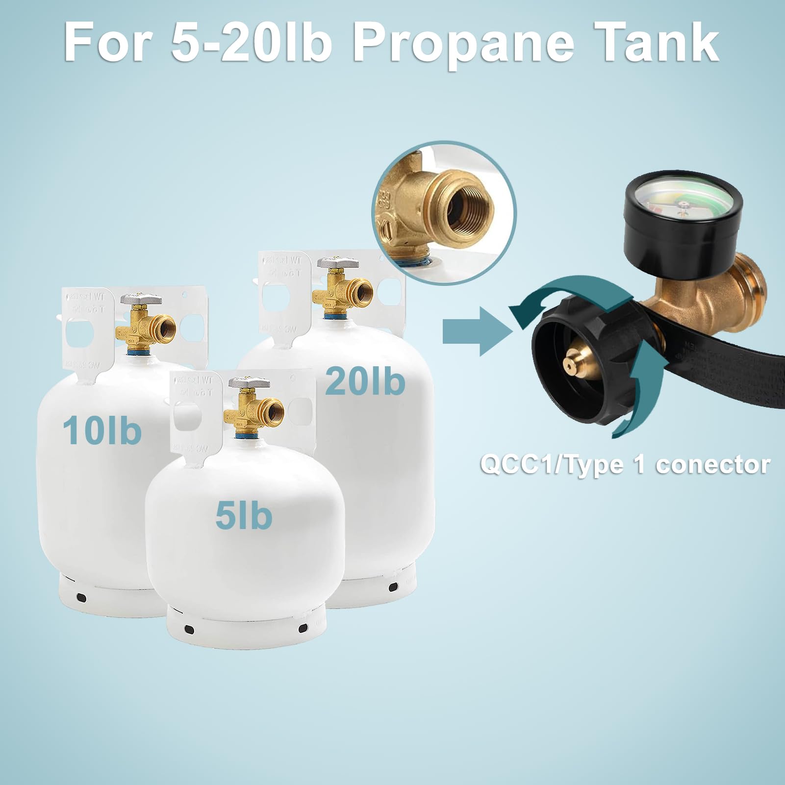 SHINESTAR Upgraded Propane Tank Gauge for 5-20 lb Propane Tank with QCC1 Connection, Accurate Gas Level Indicator, Perfect for BBQ and RV Camper, Easy to Install, 100% Solid Brass (2-Pack)