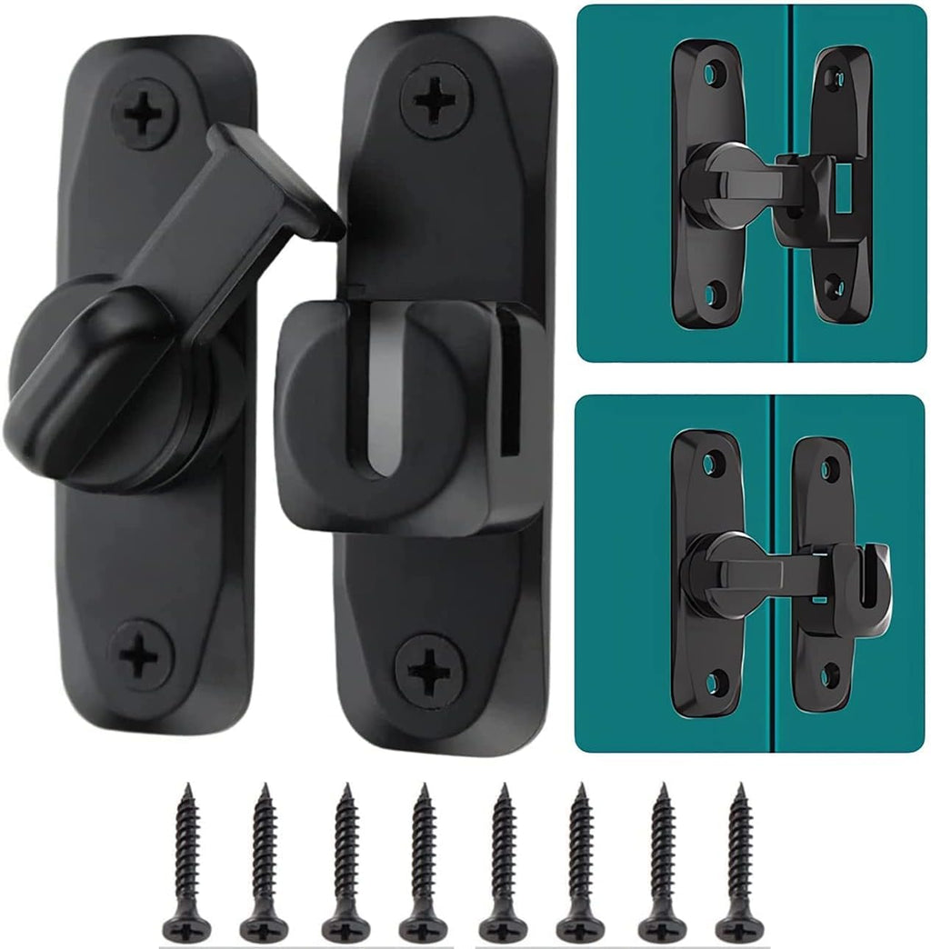 Yoocada Barn Sliding Door Lock, 90° and 180° Installation Heavy Duty Bolt Lock, Flip Door Lock Latch, Screen Wardrobe Lock Latch Suitable for Barn, Garden, Bathroom, Home Security (2, Black)