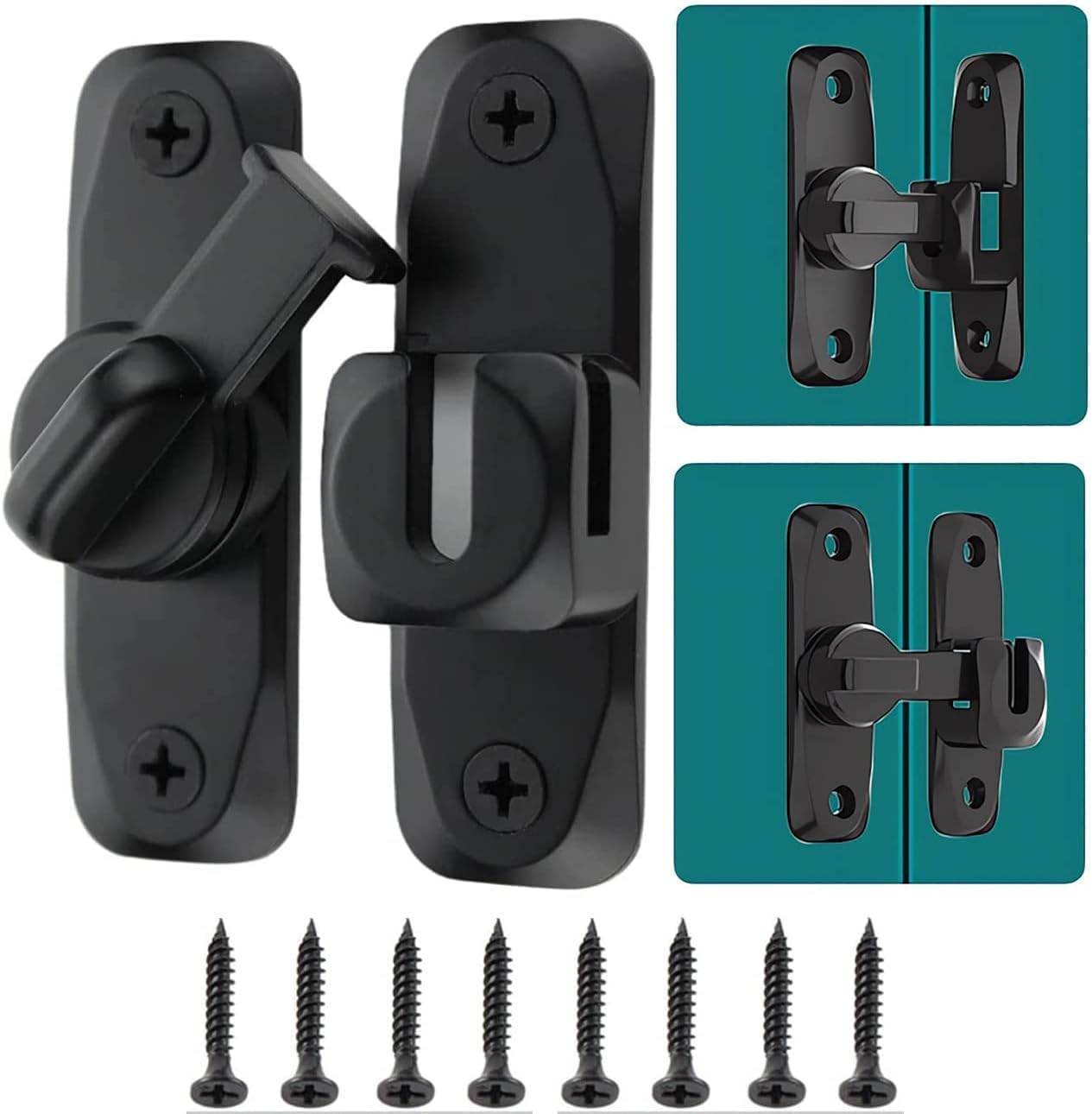 Yoocada Barn Sliding Door Lock, 90° and 180° Installation Heavy Duty Bolt Lock, Flip Door Lock Latch, Screen Wardrobe Lock Latch Suitable for Barn, Garden, Bathroom, Home Security (2, Black)
