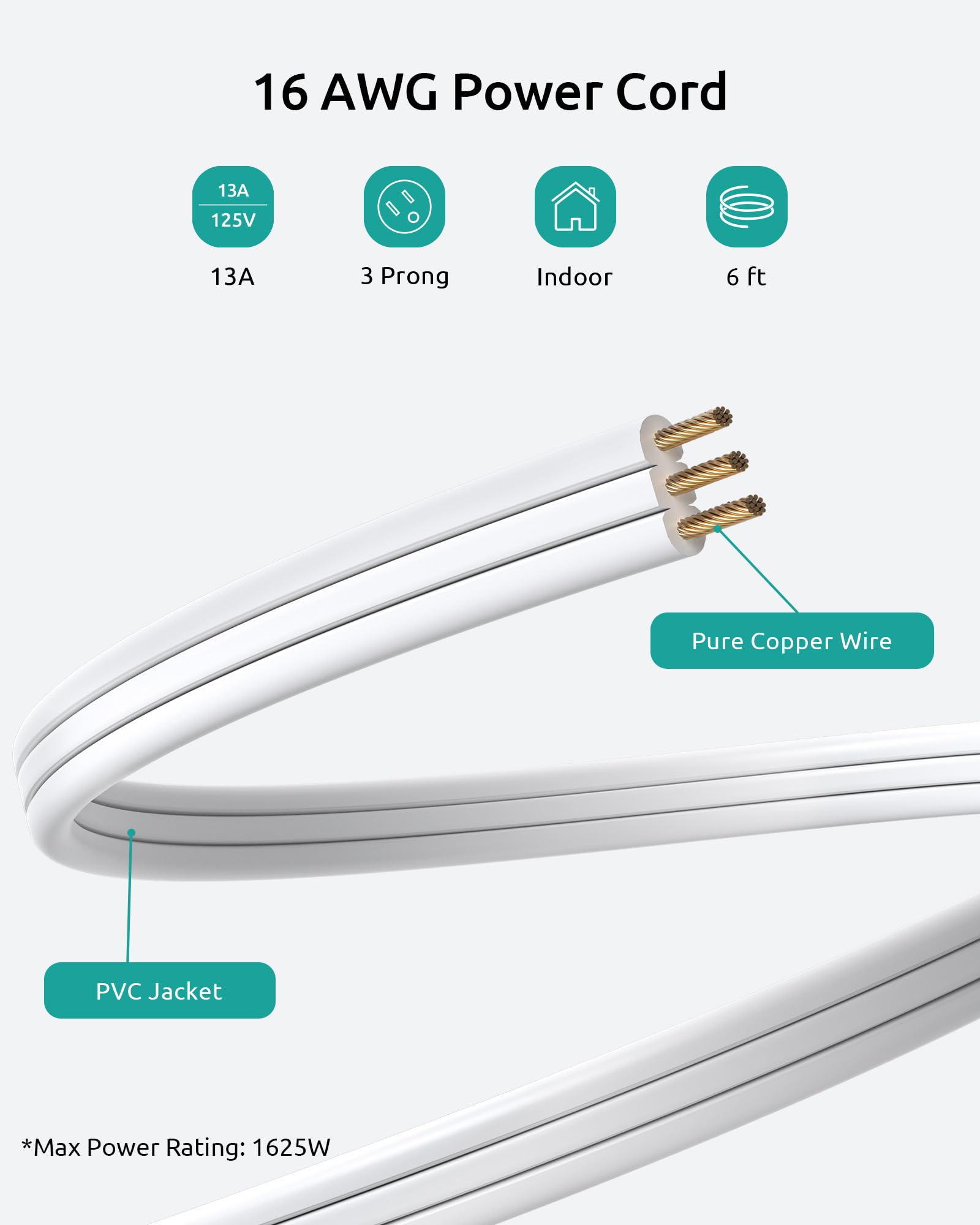 Flat Extension Cord 6ft, ETL Listed, NUTICT Indoor 3 Prong Cord Extension, 900J Surge Protector, 13A/1625W, Low Profile Right Angle Wall Plug, 3 Way Flat Outlet Extender for Kitchen Home Office, White