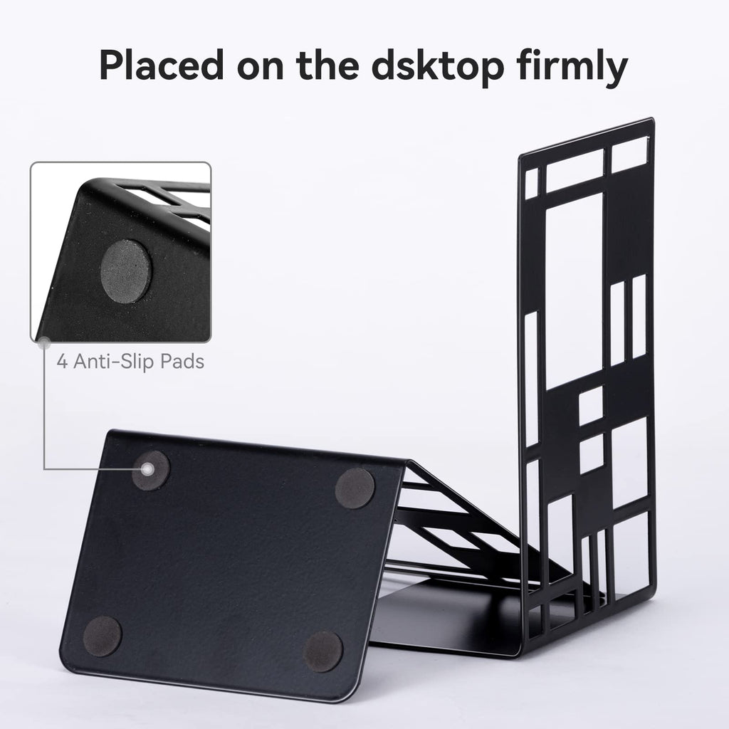 Book Ends, Bookends Heavy Duty, INNÔPLUS Book End Holder for Shelves, Metal Bookend (Black 2 Pair) for Office and School, Decorative Tree Unique Design Book Stopper for Gift, Book Binder and Dividers