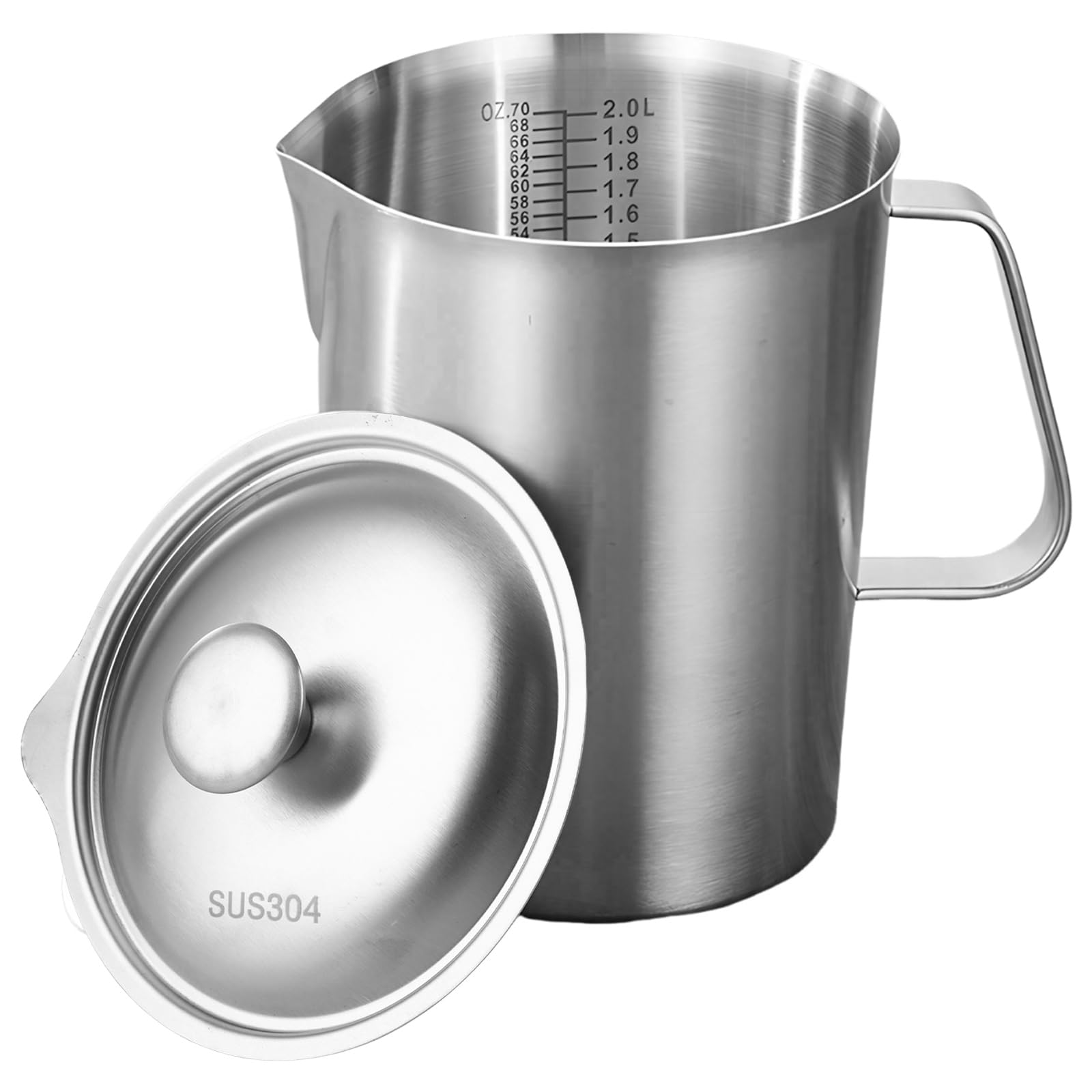 Acrux7 Stainless Steel Measuring Cups with Lids, 8 Cup (2000ml) Metal Measuring Cup, Stainless Steel Pitcher with Lid, Marking and Handle, 64oz