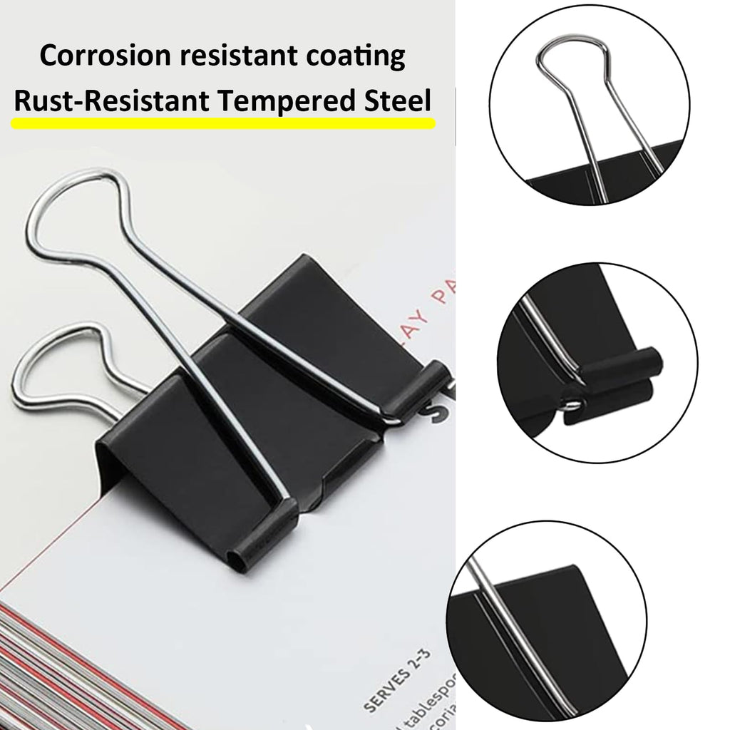 AMKIOKIO 48 Pack 2 inch Black Large Binder Clips - Jumbo Metal Clip Office Supplies, Paper Clamps for Secure Document Binding, Strong Metal Paper Clips