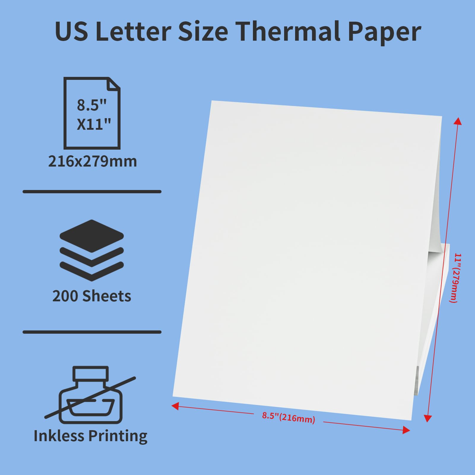 FungLam Thermal Printer Paper 8.5 x 11 Inch, 200 Sheets US Letter Size Thermal Paper, Folded, Continuous, Perforated, Compatible with A4 Portable Thermal Printer