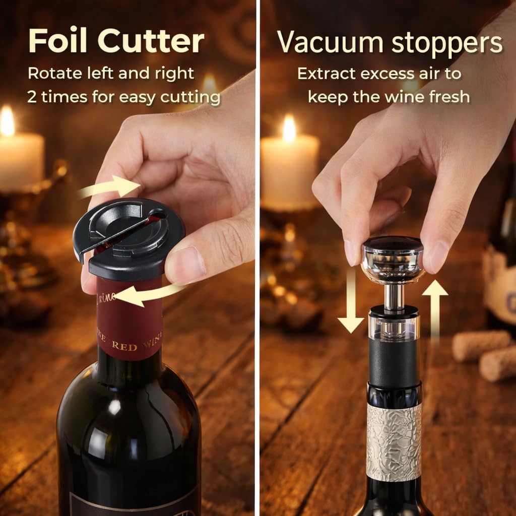 BLUEALCHEMY Electric Wine Opener – Rechargeable Cordless Automatic Wine Bottle Opener with One-Touch Cork Removal, Perfect for Home, Kitchen, Bar & Gift for Men
