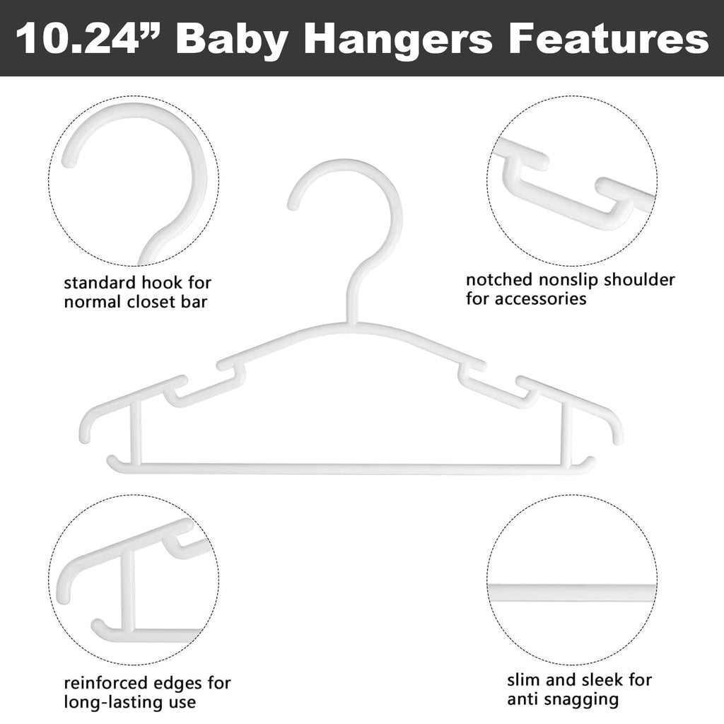 GoodtoU Kids Hangers 100 Pack Baby Hangers for Closet Toddler Hangers Plastic White Childrens Hangers Small Hangers 10.24inch (0-24 Months)