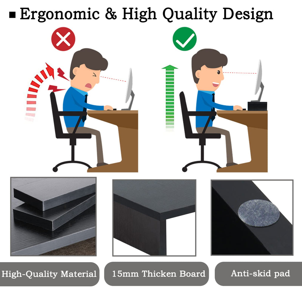 TEAMIX 2 Pack Wood Monitor Stand Riser, Black Adjustable Computer Stand Dual Monitor Riser for Monitors/Laptops/TV, Desktop Shelf Space-Saving