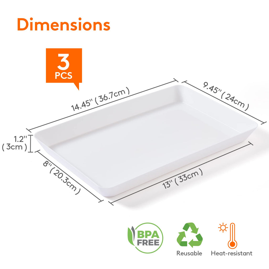 Lifewit Plastic Serving Tray, Serving Platters for Party, BPA Free Reusable Food Tray for Snacks, Food, Cookies, Set of 3, 14.45" x 9.45"