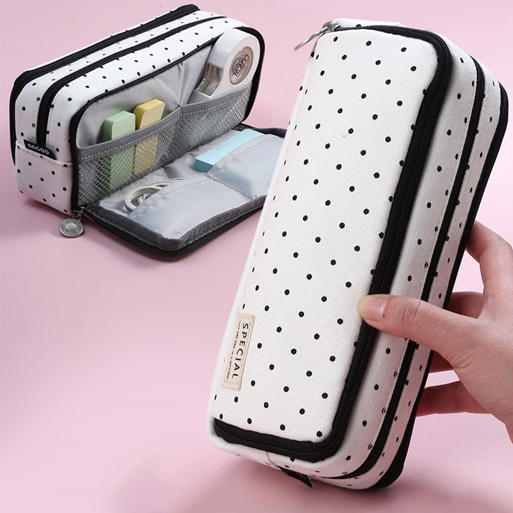 iSuperb Multi Compartments Pencil Case 3 Zippers Pencil Pouch Bag Square Grid Cosmetic Bags Organizer