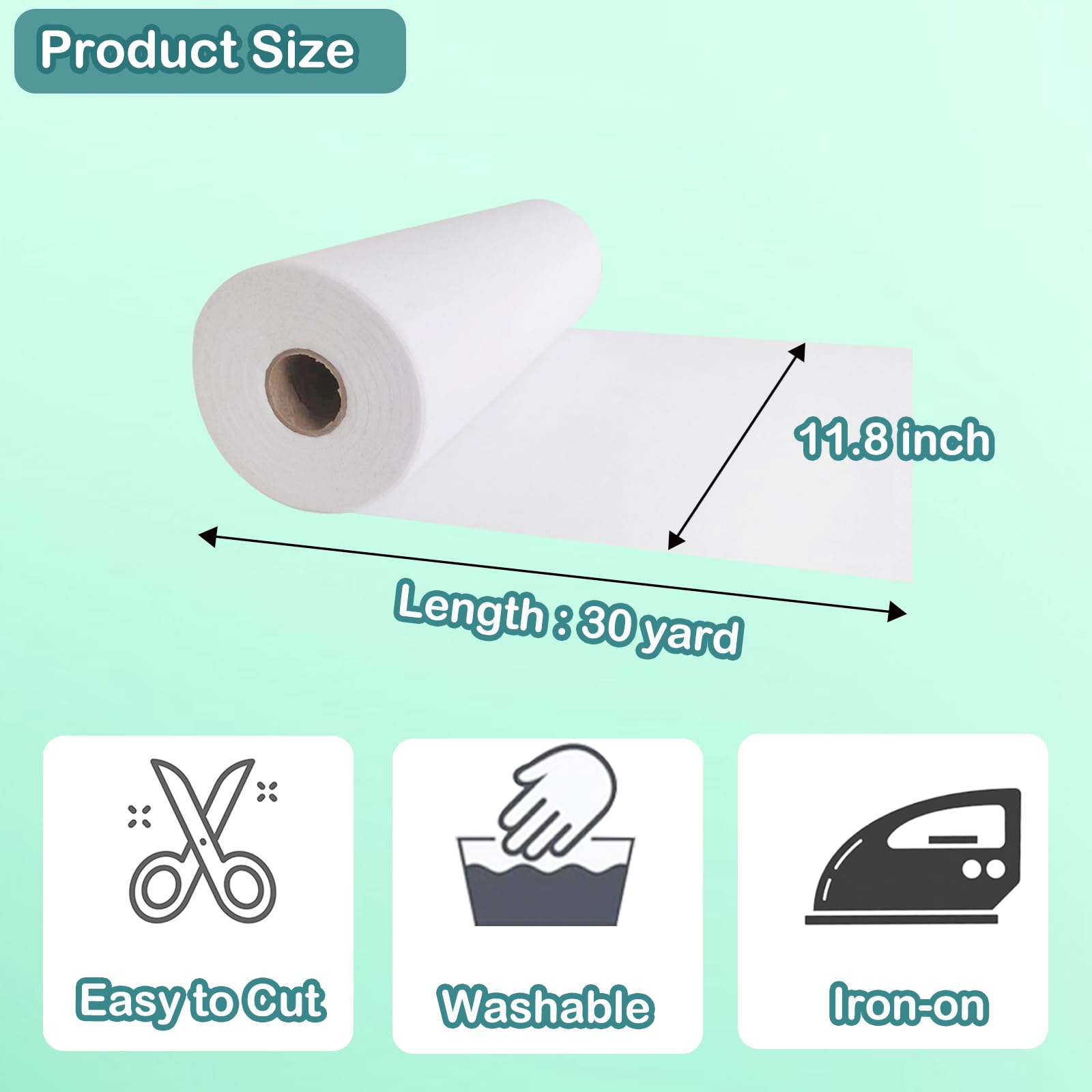 JIMILIFE Heavy Weight Fusible Interfacing for Sewing 11.8inch x 30yard Iron-on Non-Woven Fusible Interfacing White Polyester Single-Sided Interfacing Fabric for Sewing Crafting Projects