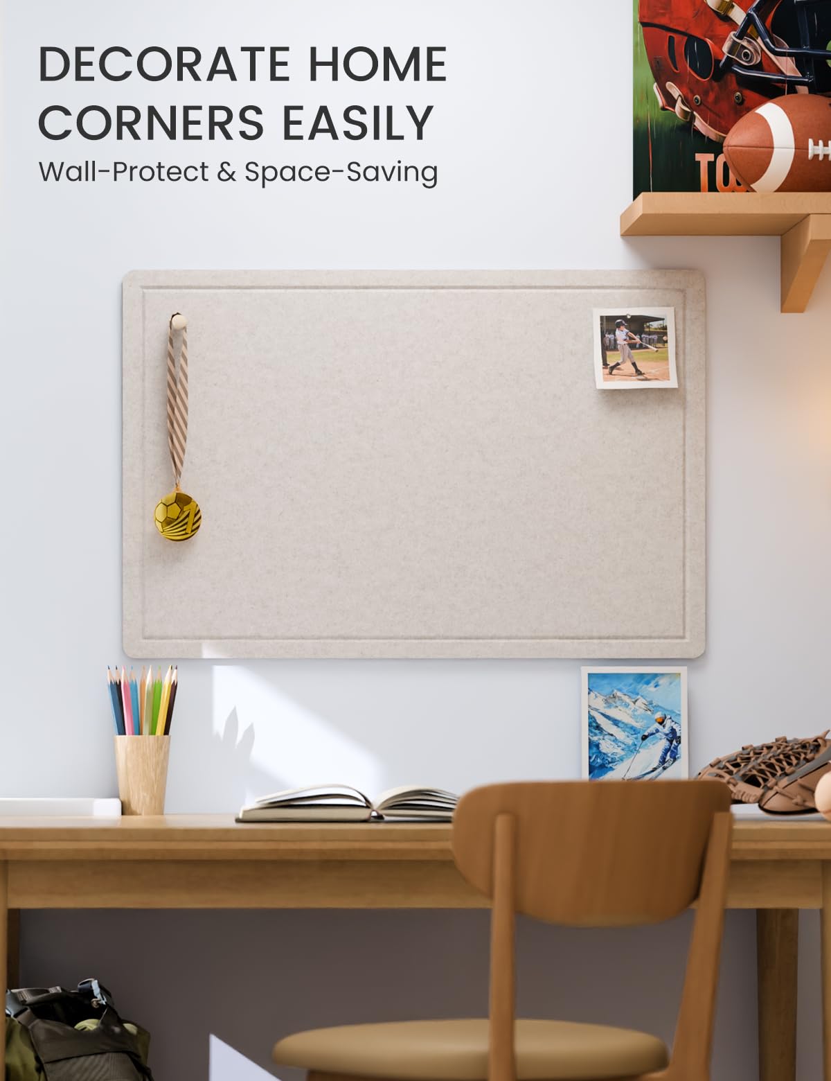 Fluxynara Bulletin Board, 23.6" x 17.5" Cork Board Alternative with 12 Safe Removable Adhesive Tabs, Foldable Felt Pin Board for Home Office, Classroom, Bedroom,Entryway for Walls— Oatmeal