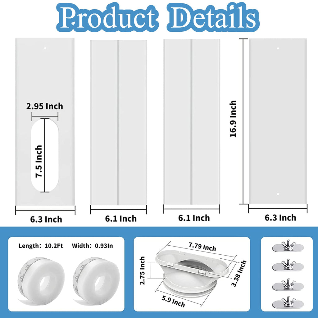 Upgraded Portable Air Conditioner Windows Vent Kit, Universal Window Sealing Plates with 2 in 1 Coupler, Suit for 5.1/5.9In Diameter Air Conditioner Exhaust Hose, Adjustable Length－17”to 61”