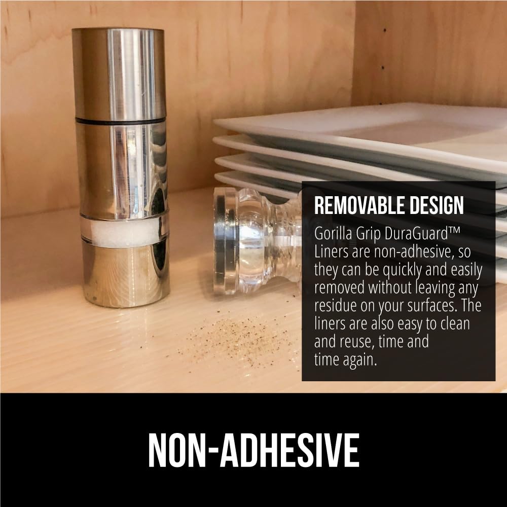 GORILLA GRIP DuraGuard Ribbed Drawer and Shelf Liner for Cabinet, Non Adhesive Waterproof Protection for Kitchen, Strong Grip, BPA Free Plastic Liners for Cabinets, Bathroom Drawers,12x20, Clear