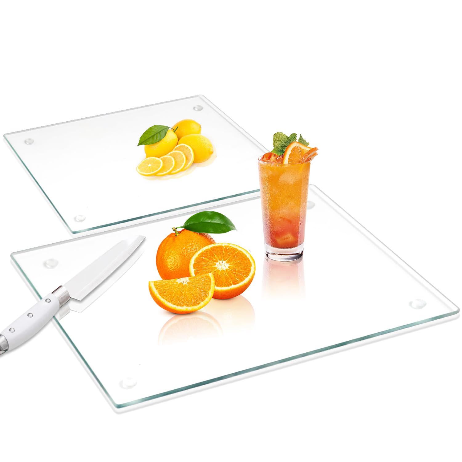 VASUHOME Tempered Glass Cutting Boards for Kitchen Counter - [2 Pack of 16x12 and 8x12 Inch] - Clear Cutting Board for Countertop - Scratch, Heat, Shatter Resistant and Easy to Clean
