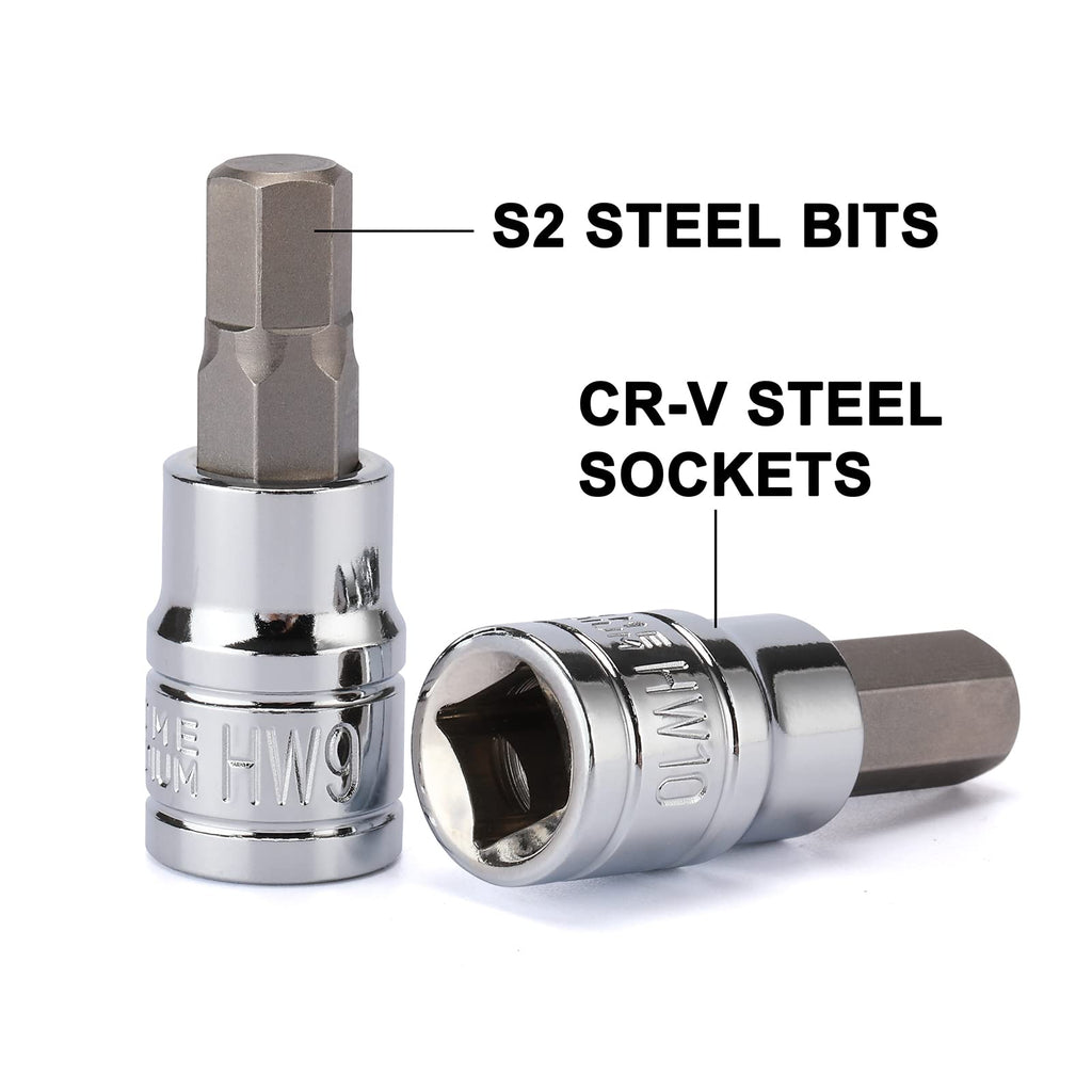 Mayouko 13PCS Metric Hex Bit Socket Set, CR-V Allen Bit Socket Kit, S2 Steel, 2mm - 14mm