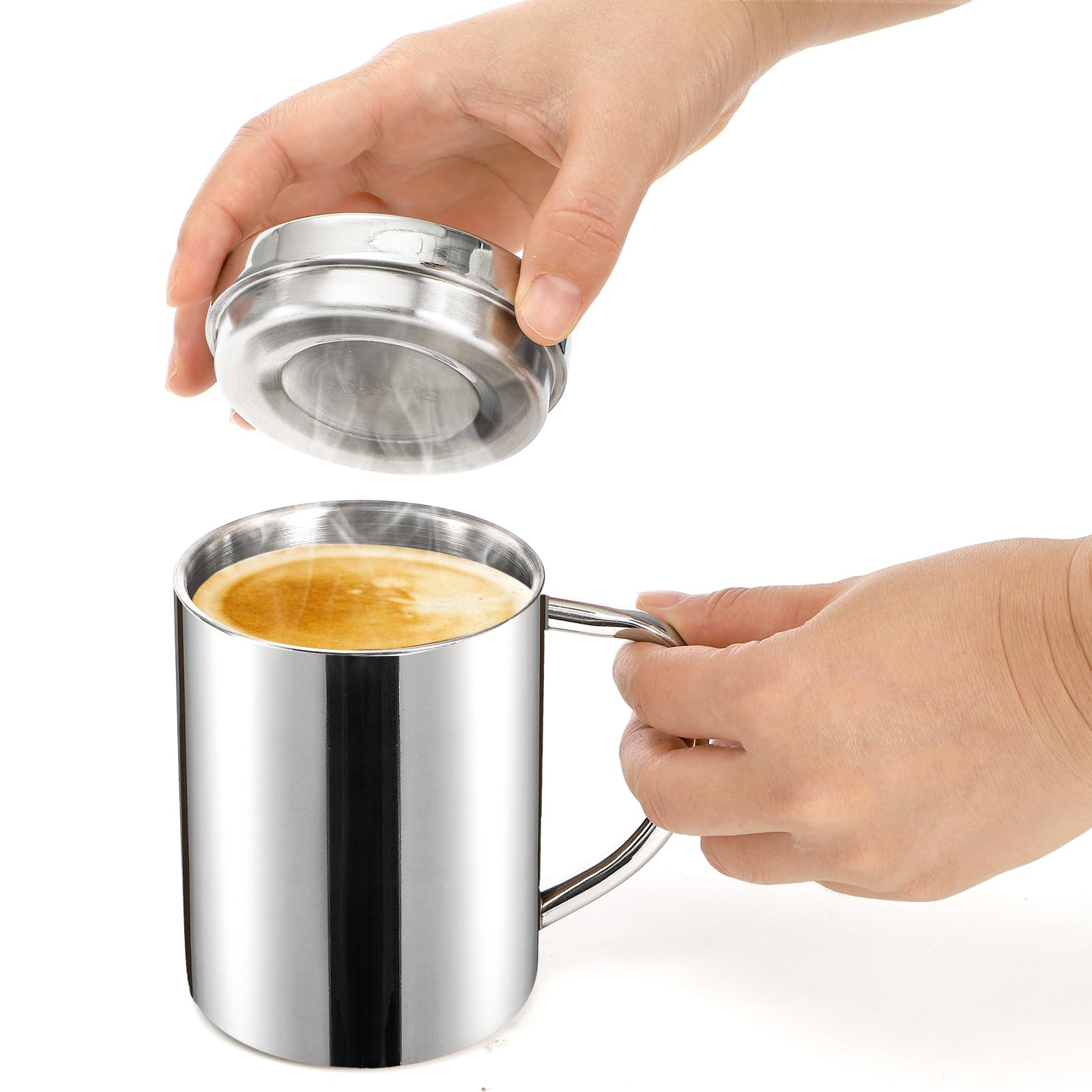 Yesland 2 Pack 13.5 oz Stainless Steel Double-Walled Metal Mugs, Insulated Coffee Cup with Lid and Handle, Thermal Camping Mugs for Coffee, Milk, Juice, Tea and Cold or Hot Drinks