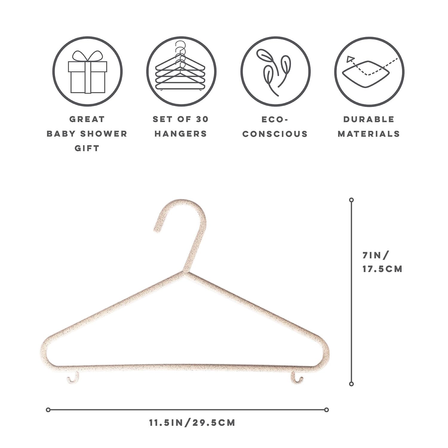 3 Sprouts Wheat Straw Plastic Hangers - 30-Pack Eco-Conscious Baby Hangers & Child Clothes Hanger, Coats - Ideal for Small Girls, Boys, Children, Toddlers, Kids Hangers for Closet - Speckled Cream