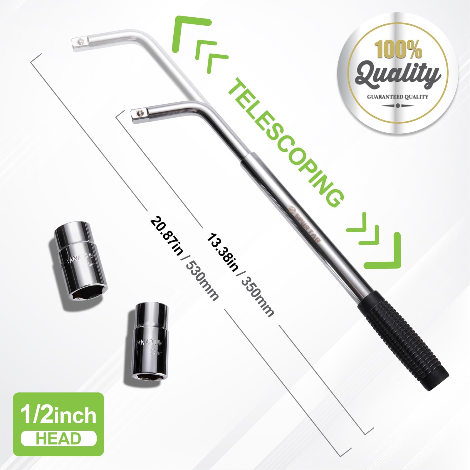 Spurtar Telescoping Lug Wrench Extendable Wheel Brace Lugs Wrench Tyre Repair Kit Wheel Nut Remover 1/2 Drive with 17/19mm and 21/23mm Sockets Storage