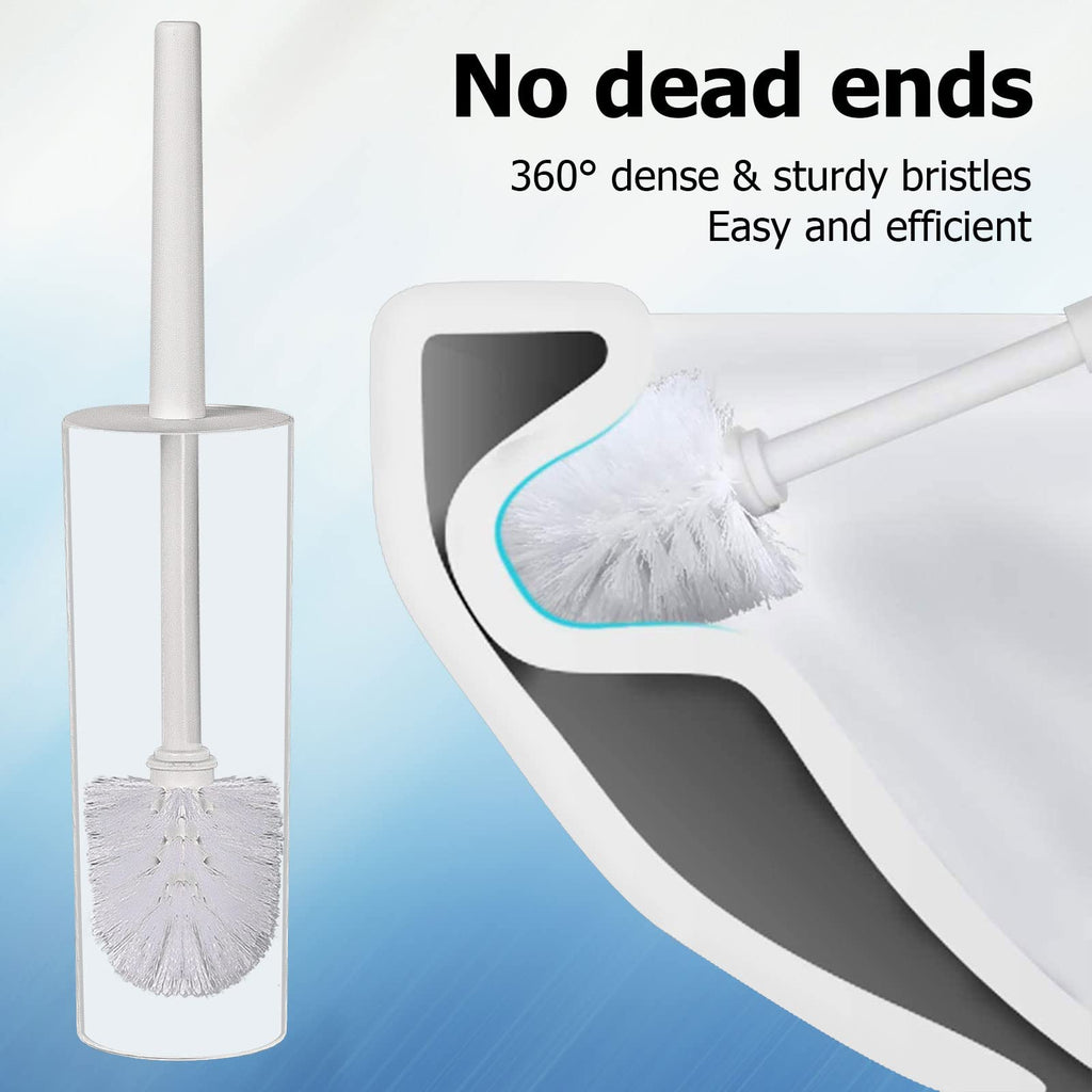 Topsky 2-Pack Closed Toilet Brush Compact Toilet Brush and Holder Plastic Round Barrel Loo Brush with Replacement Toilet Brush Head (White)