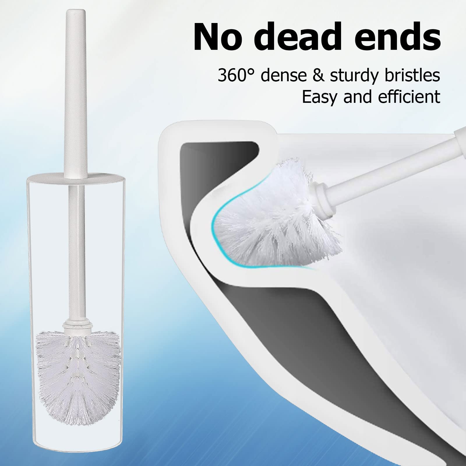Topsky 2-Pack Closed Toilet Brush Compact Toilet Brush and Holder Plastic Round Barrel Loo Brush with Replacement Toilet Brush Head (White)