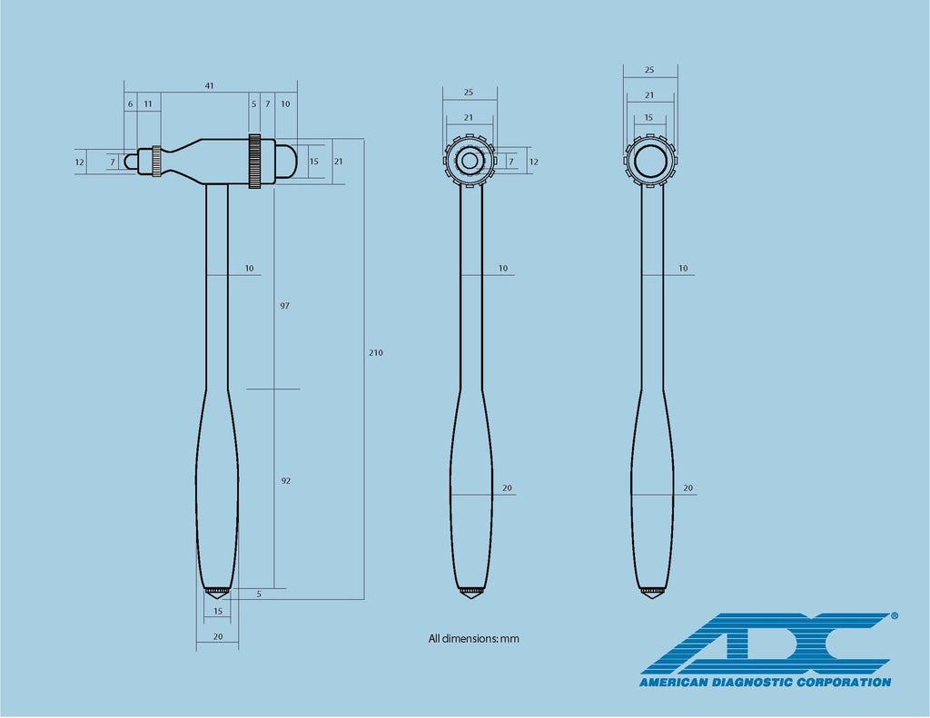 ADC 3694BK Tromner Neurological Reflex Hammer with Built-in Brush, Black and Chrome