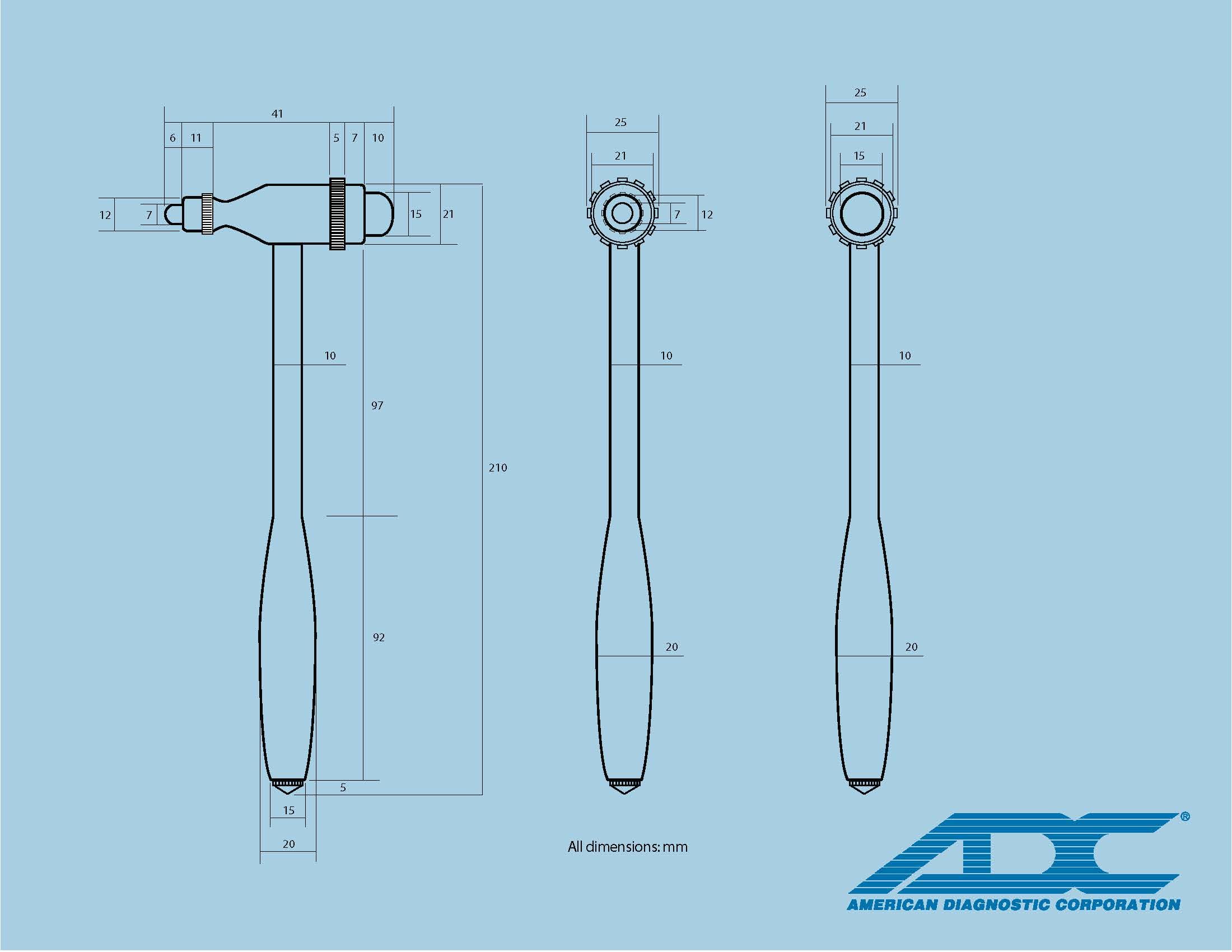 ADC 3694BK Tromner Neurological Reflex Hammer with Built-in Brush, Black and Chrome